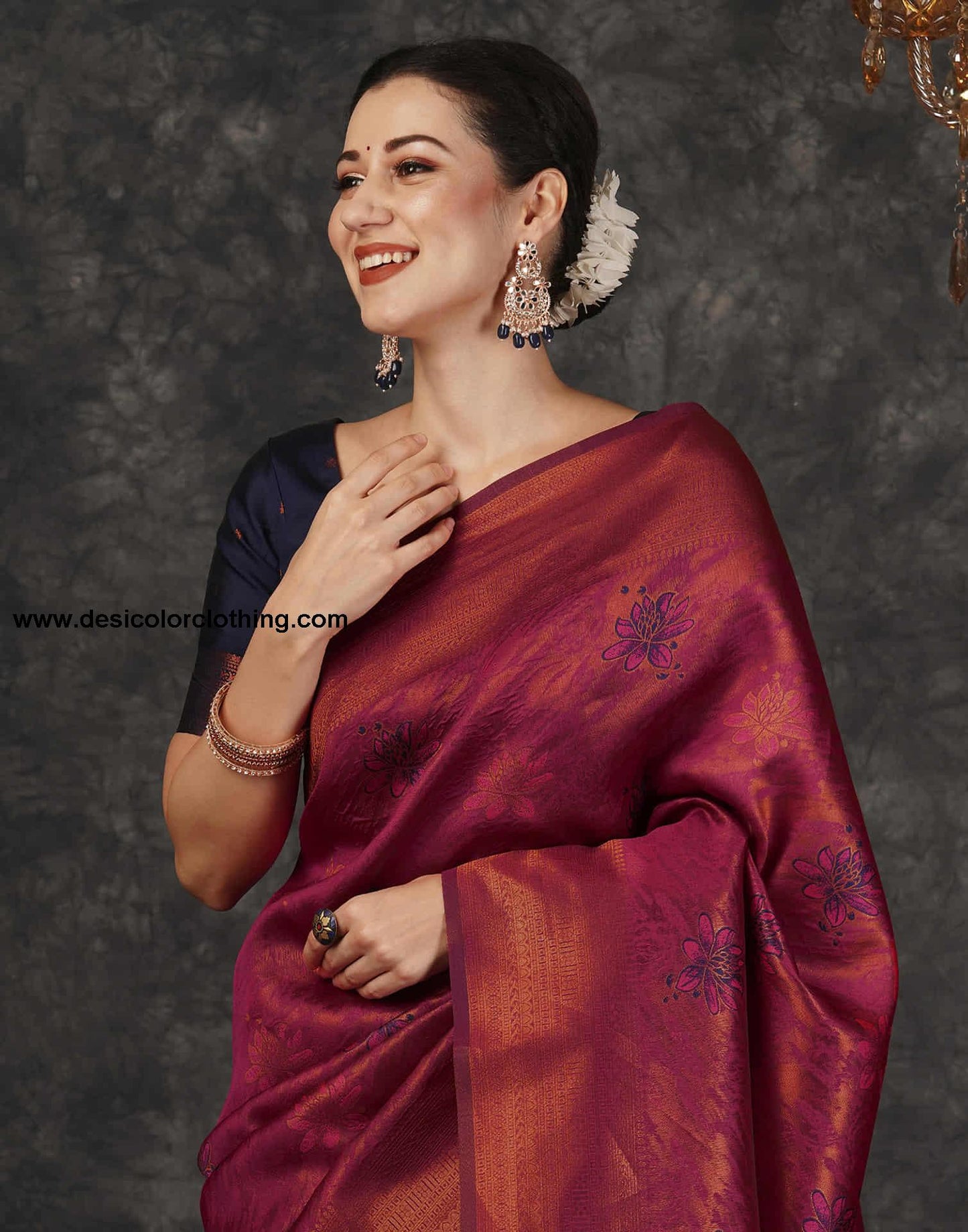 Dark Pink Silk Woven Banarasi Saree