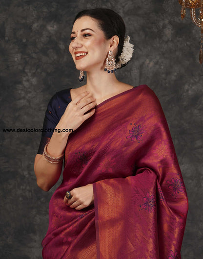 Dark Pink Silk Woven Banarasi Saree