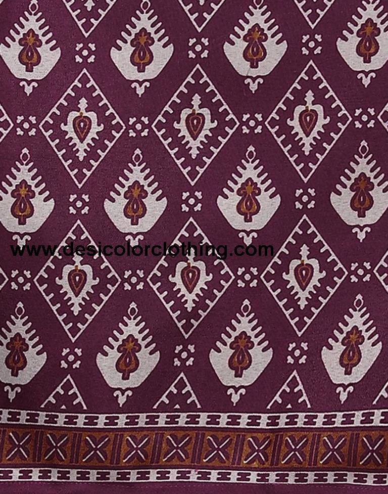 Wine Printed Cotton Unstitched Salwar Suit Material