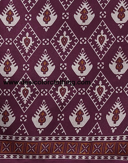 Wine Printed Cotton Unstitched Salwar Suit Material