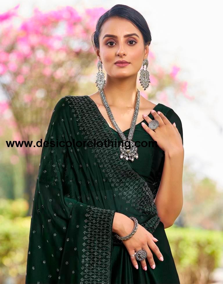 Dark Green Georgette Plain Saree