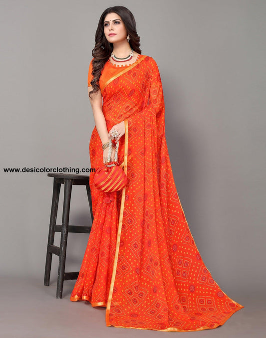 Orange Bandhani Printed Saree