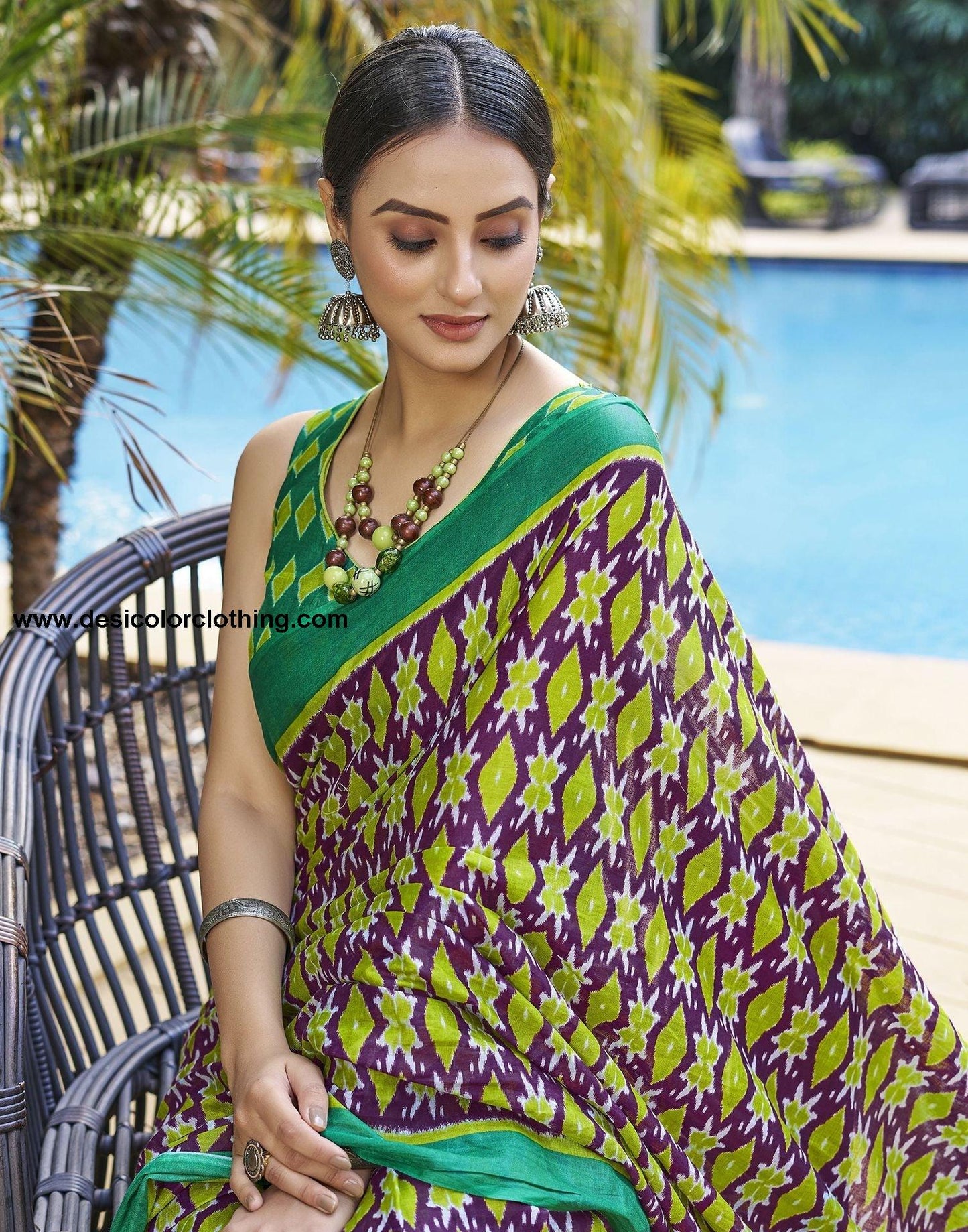 Purple Printed Cotton Pre-draped Saree