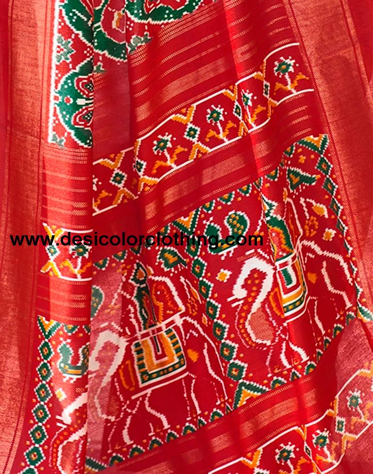 Red Silk Printed Saree