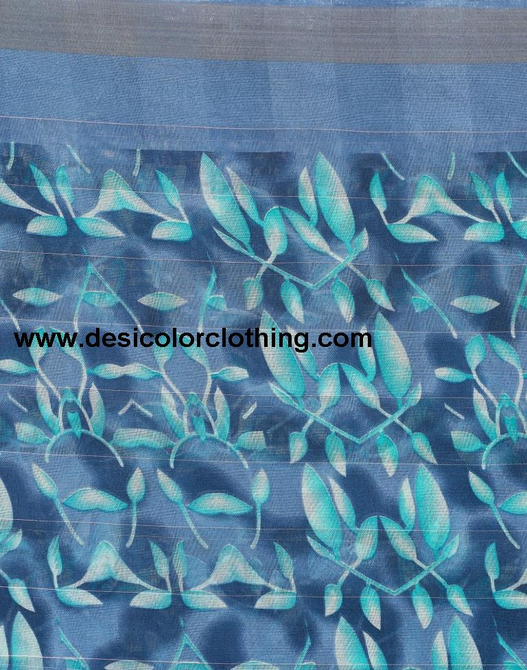 Steel Blue Cotton Printed Saree
