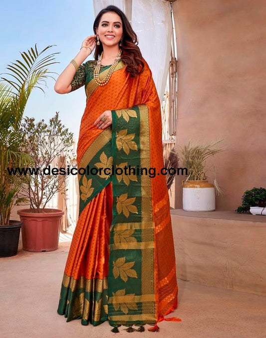 Orange Silk Woven Saree