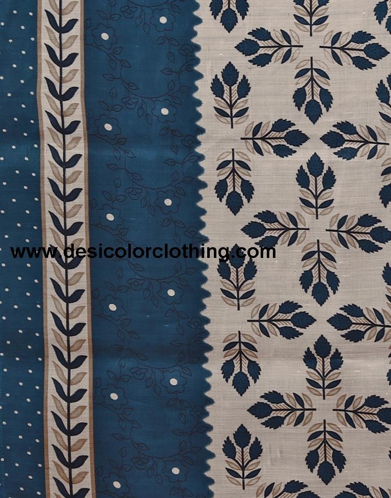 Blue Printed Cotton Unstitched Salwar Suit Material