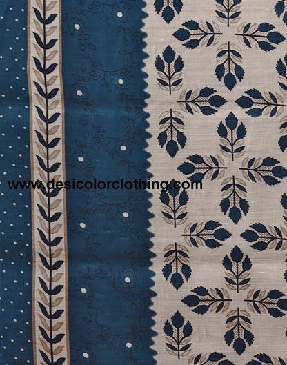 Blue Printed Cotton Unstitched Salwar Suit Material