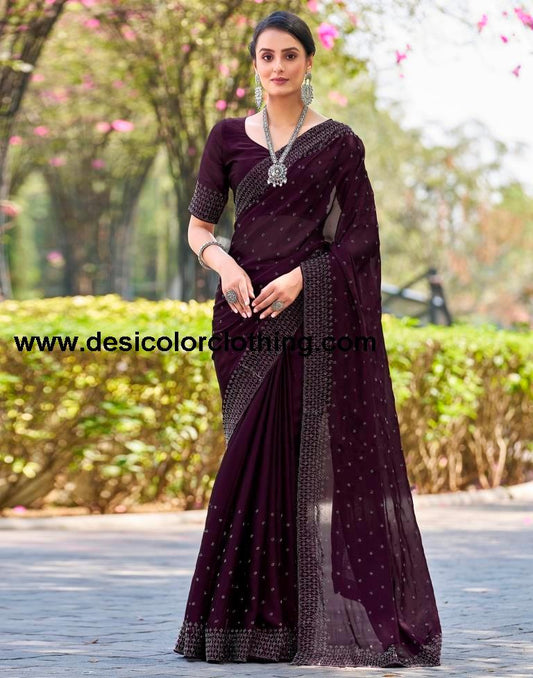 Deep Purple Georgette Plain Saree