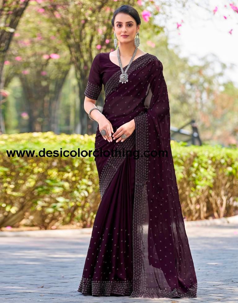 Deep Purple Georgette Plain Saree