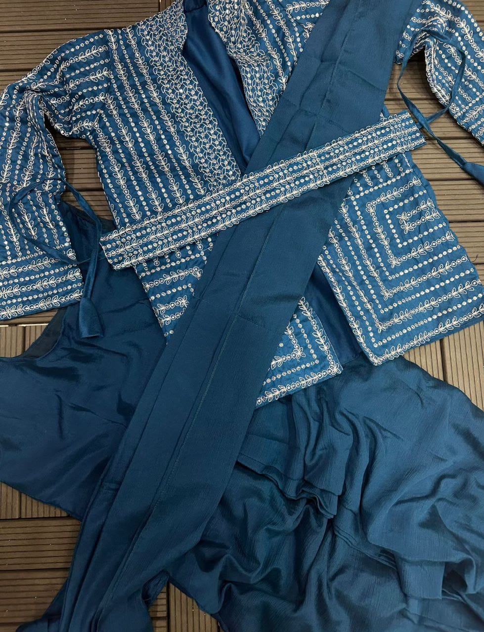 Product Image - Elegant Designer Gown with Koti and Dupatta | Festive Wear | Wedding Saree