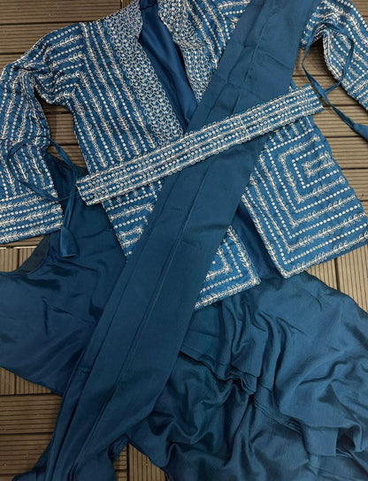 Product Image - Elegant Designer Gown with Koti and Dupatta | Festive Wear | Wedding Saree
