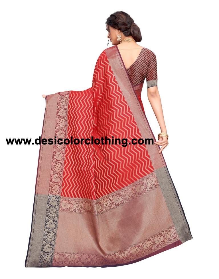 Red Coloured Poly Silk Jacquard Partywear saree