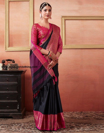Black Silk Plain Saree