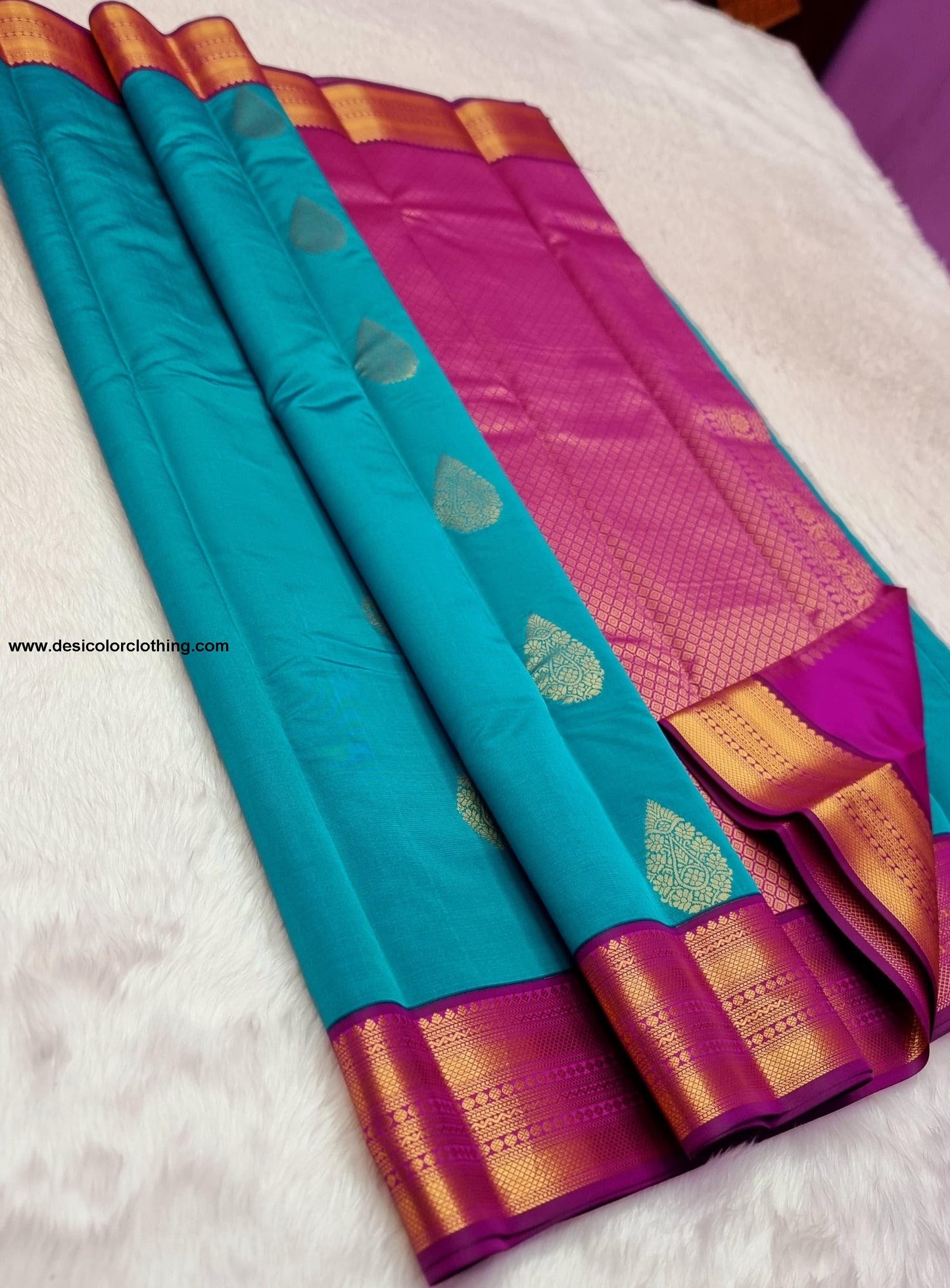 Kanchipuram Korvai Pattern Fancy Buttas Blended Silk Saree