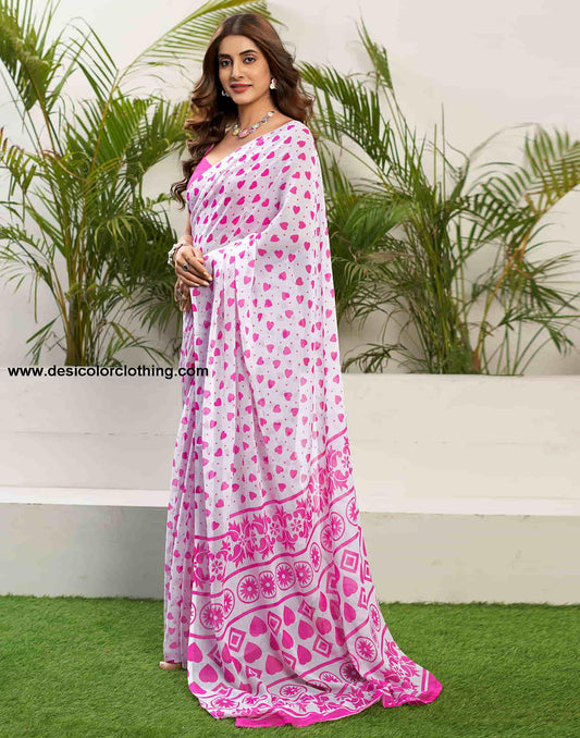 Pink Chiffon Printed Saree