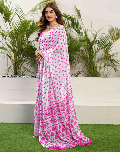 Pink Chiffon Printed Saree
