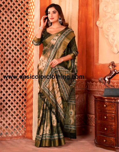 Brown Silk Printed Saree