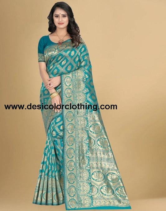 Turquose Jacquard Banarasi Silk Saree