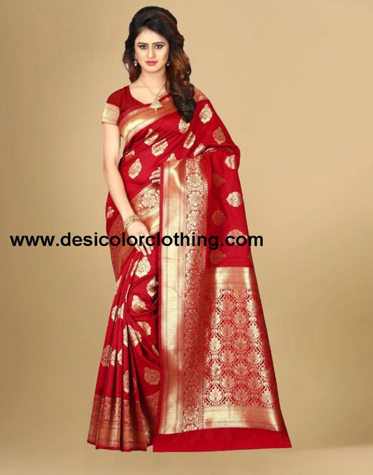 Red Jacquard Banarasi Silk Saree