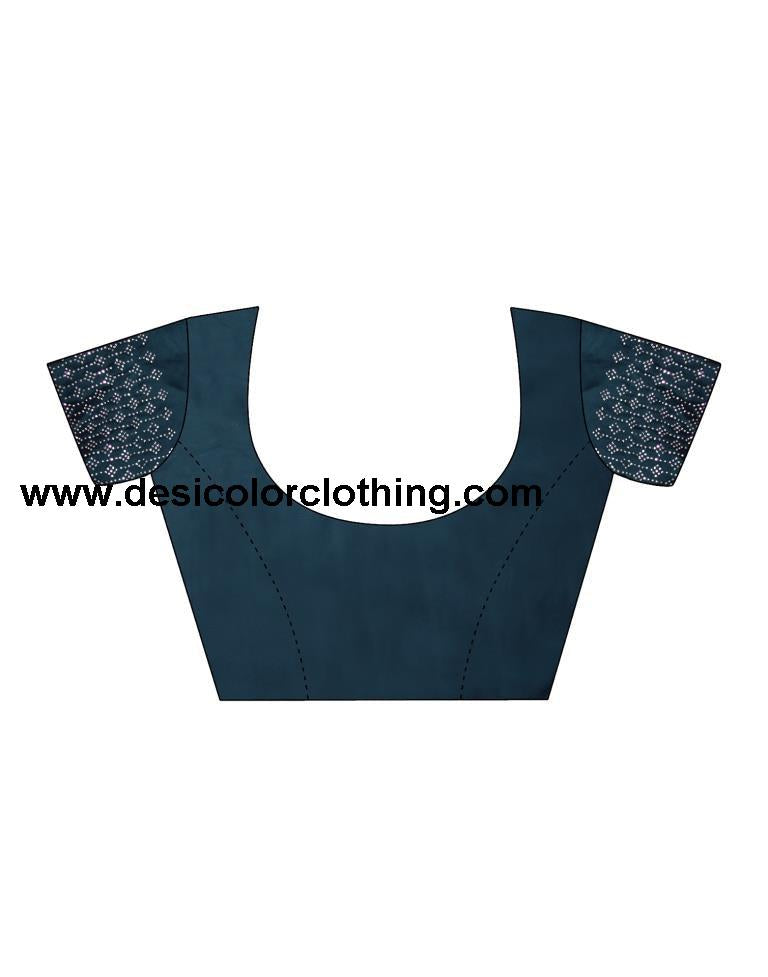 Dark Teal Blue Georgette Plain Saree