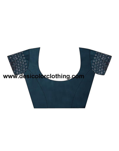 Dark Teal Blue Georgette Plain Saree