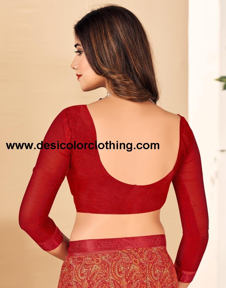 Dark Red Georgette Printed Sarees