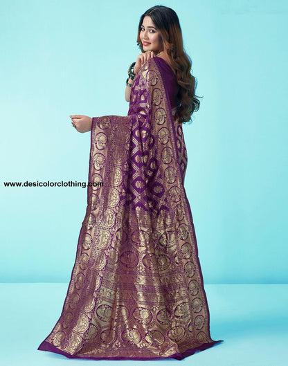 Dark Purple Jacquard Silk Saree