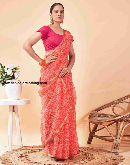 Peach Chiffon Printed Saree