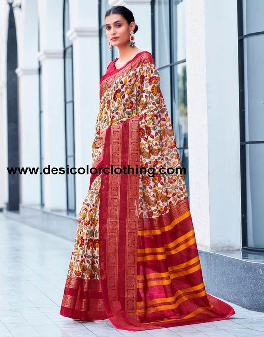 Yellow Cotton Printed Saree