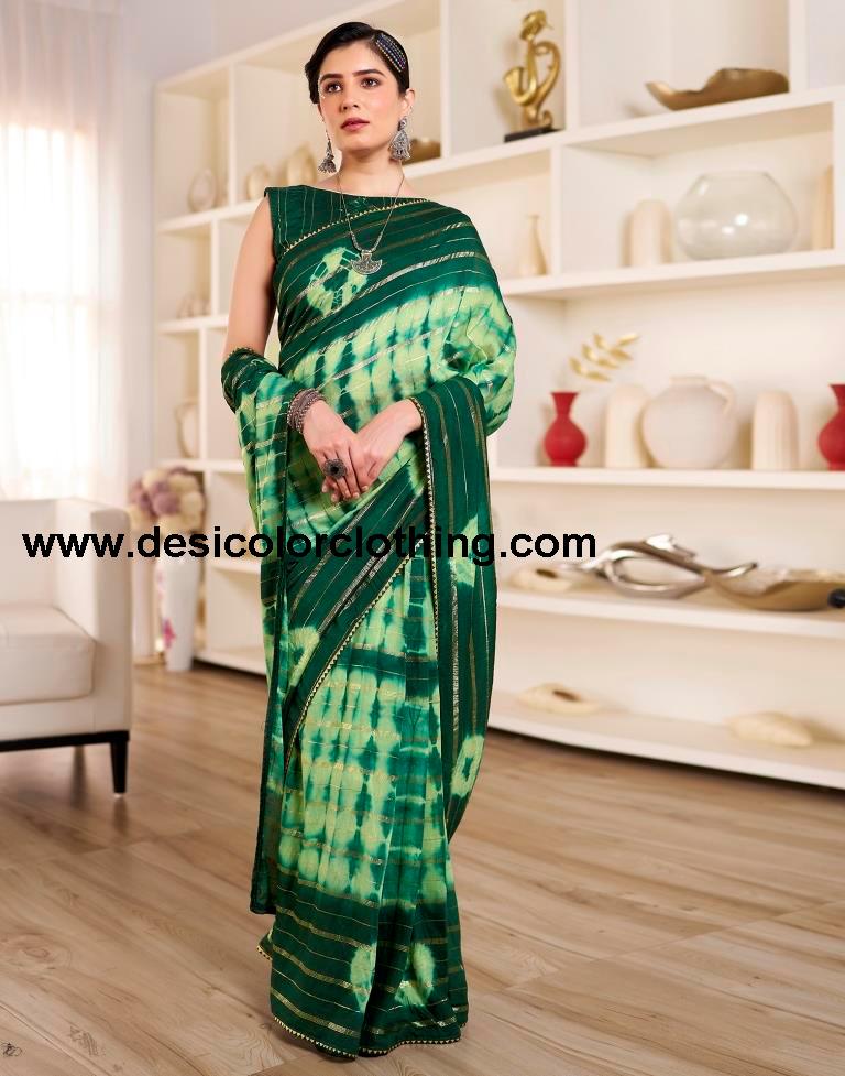 Pista Green Chanderi Printed Ready To Wear