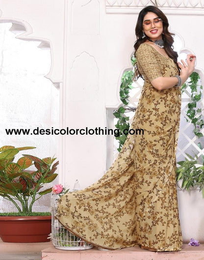 Beige Georgette Floral Printed Saree