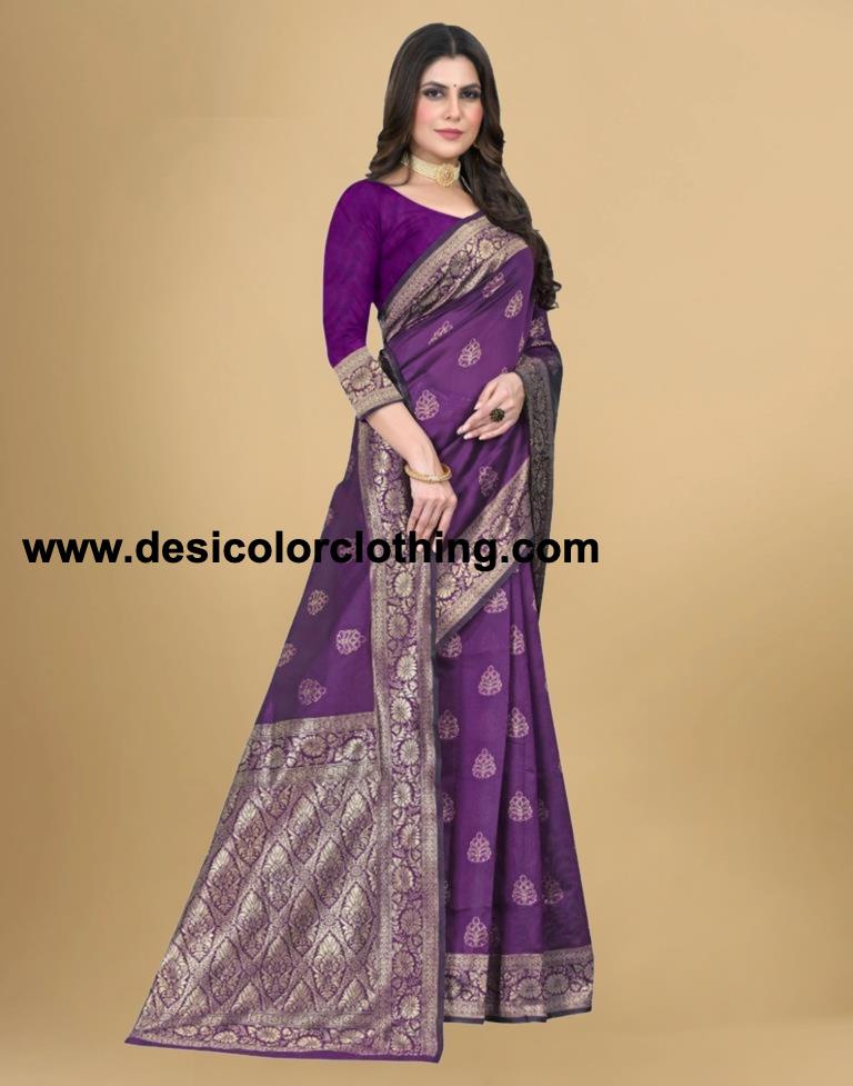 Purple Jacquard Banarasi Silk Saree
