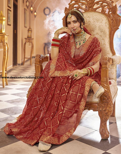 Cherry Red Jacquard Georgette Saree