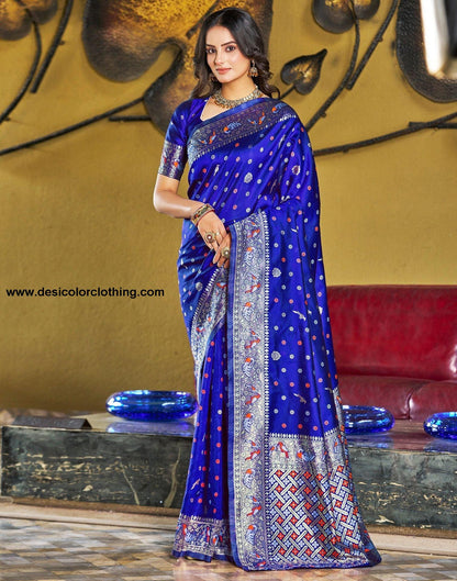 Blue Jacquard Silk Saree