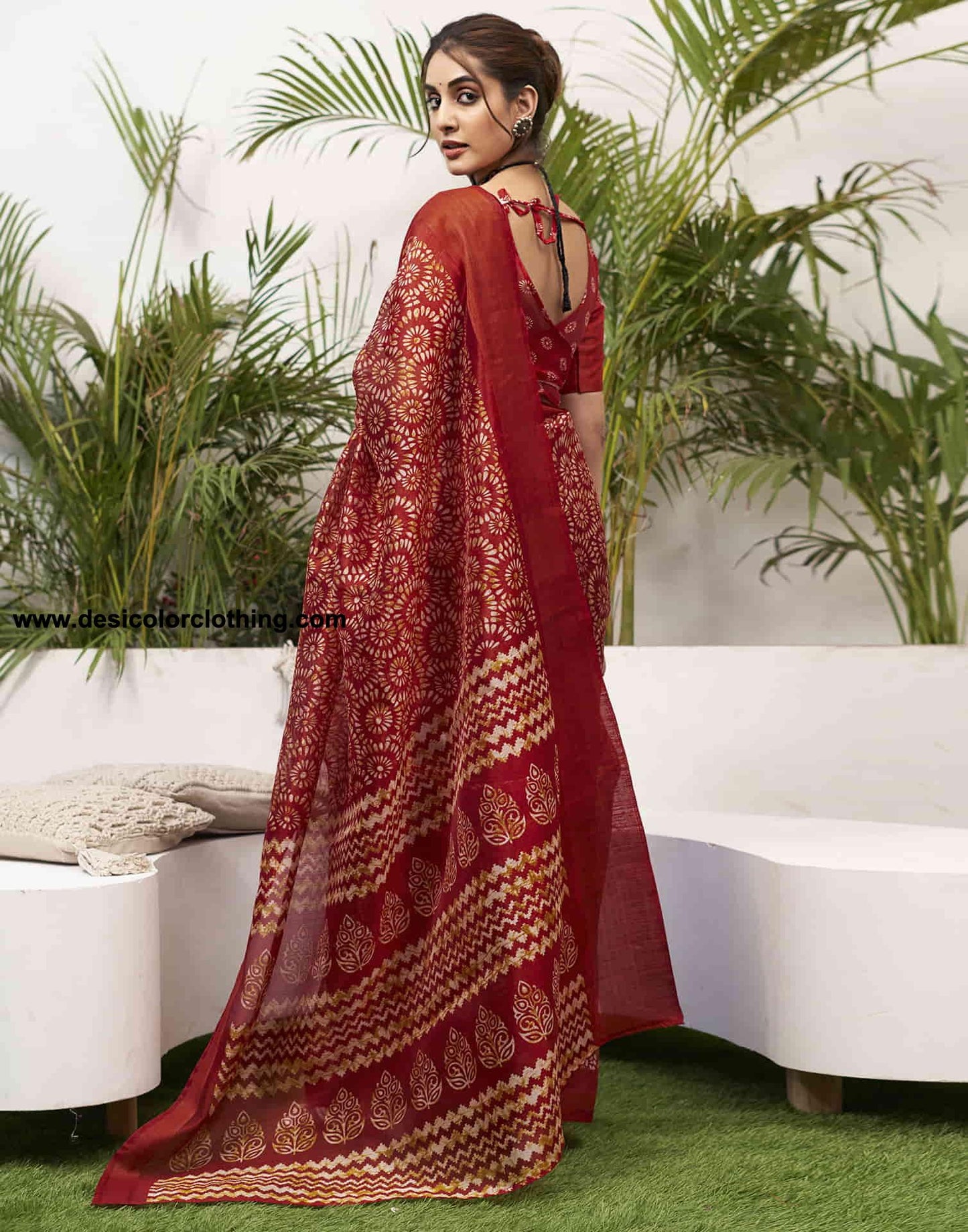 Red Cotton Printed Saree