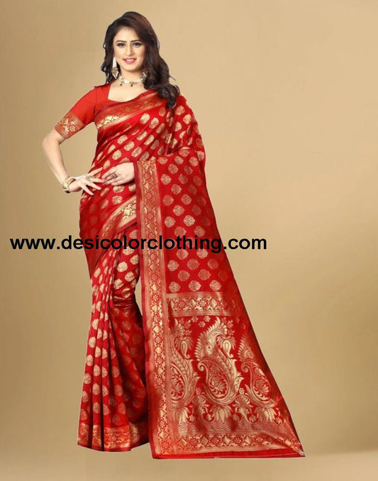 Red Jacquard Banarasi Silk Saree