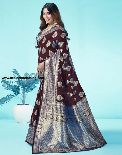 Brown Jacquard Silk Saree