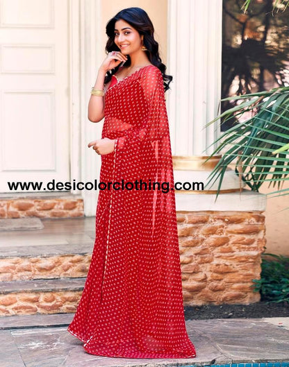 Red Georgette Printed Saree