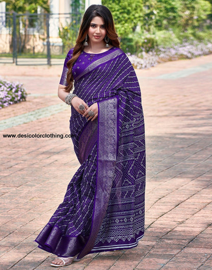 Voilet Silk Printed Saree