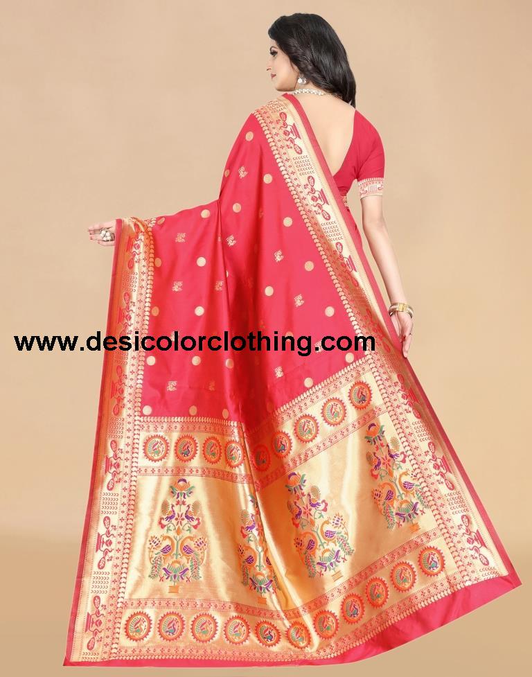 Peach Paithani Silk Saree