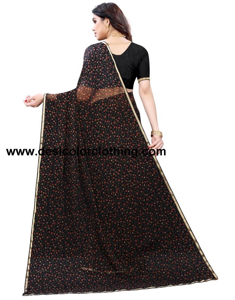 Black Coloured Chiffon Printed Casual saree
