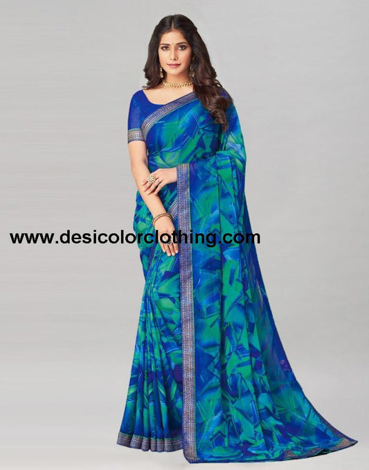 Blue Coloured Chiffon Geometric Printed Saree | SLV2206S934
