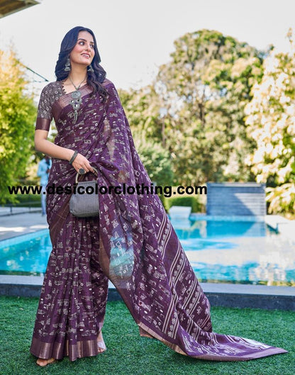 Deep Purple Silk Printed Saree