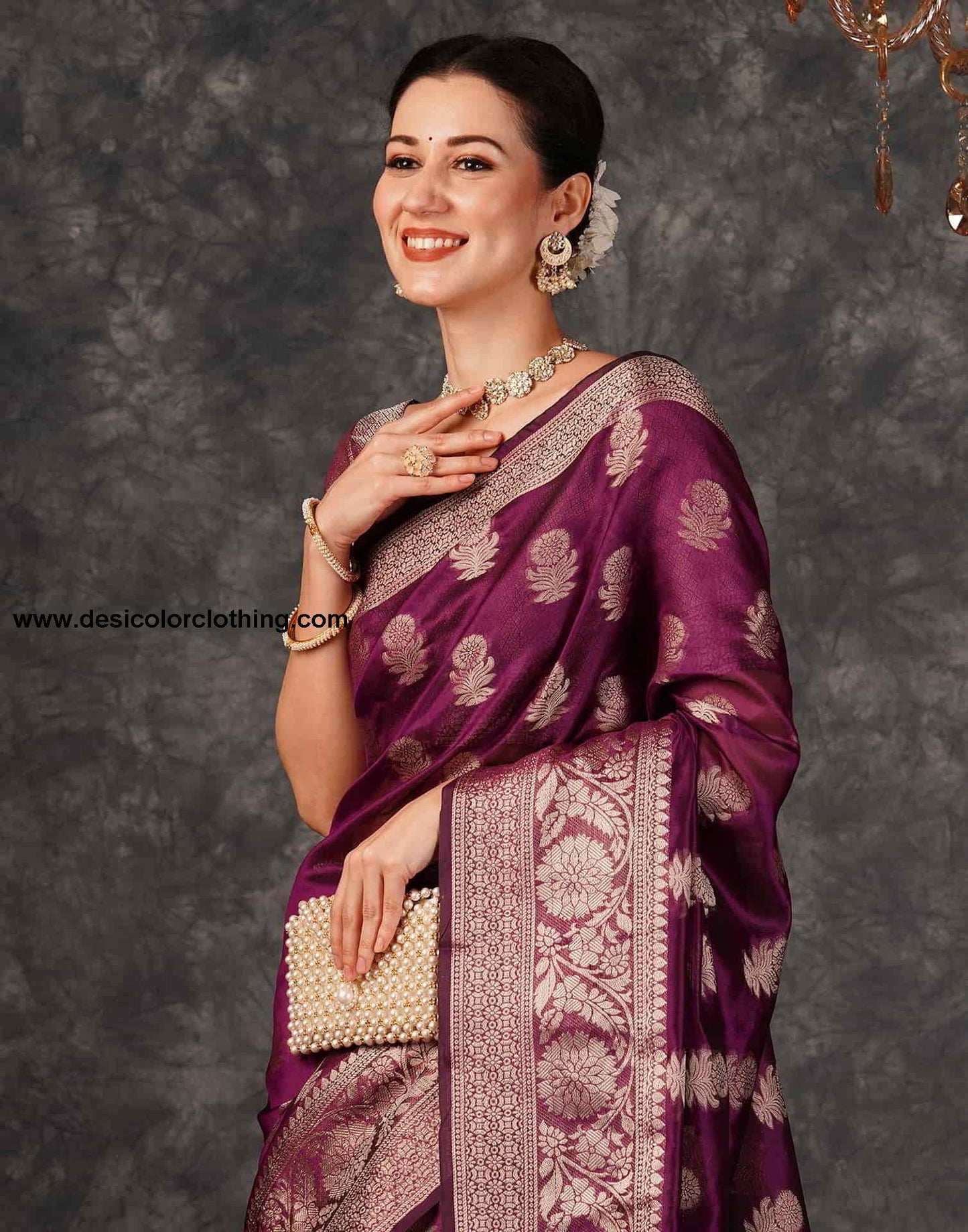 Purple Banarasi Silk Woven Saree