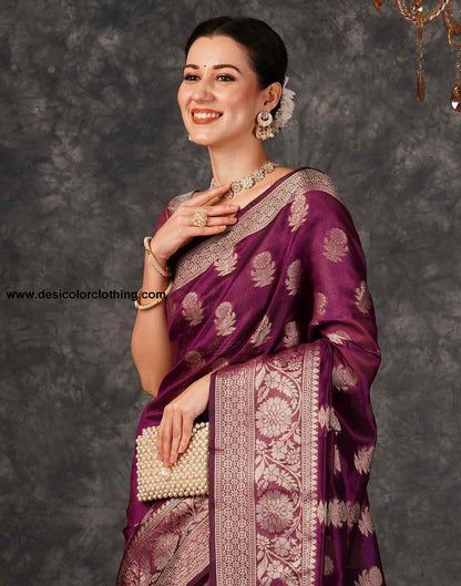 Purple Banarasi Silk Woven Saree