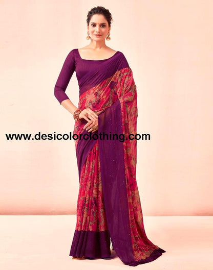 Deep Purple Printed Georgette Saree