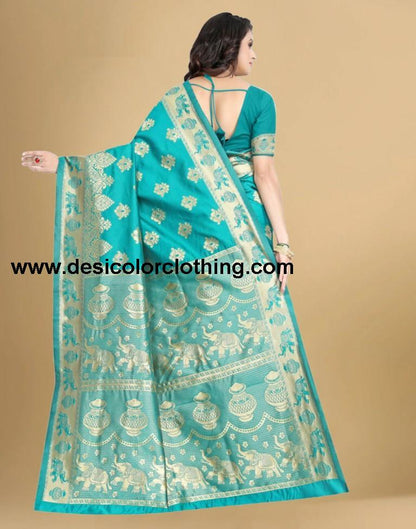 Turquoies Jacquard Banarasi Silk Saree