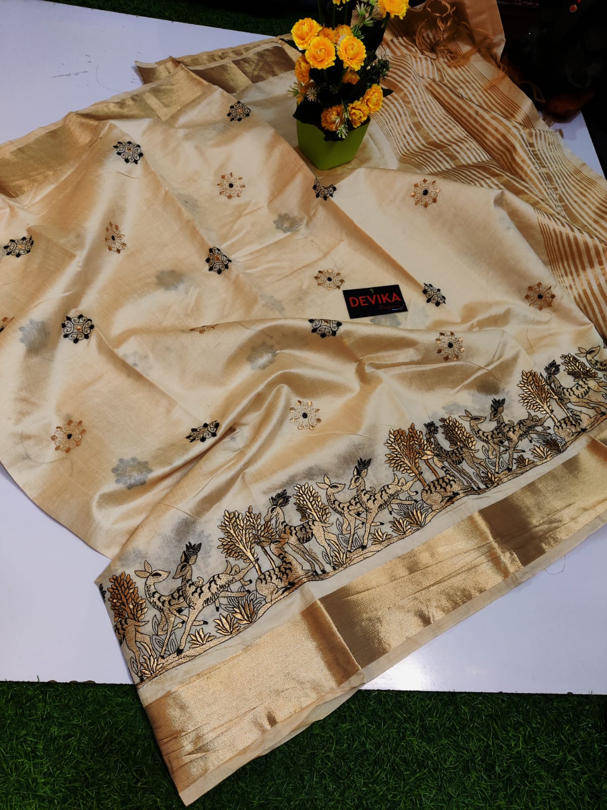 Product Image - Designer Georgette Saree with Exclusive Kalankari Weaving - Ethnic Wear