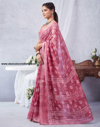 Pink Printed Cotton Saree